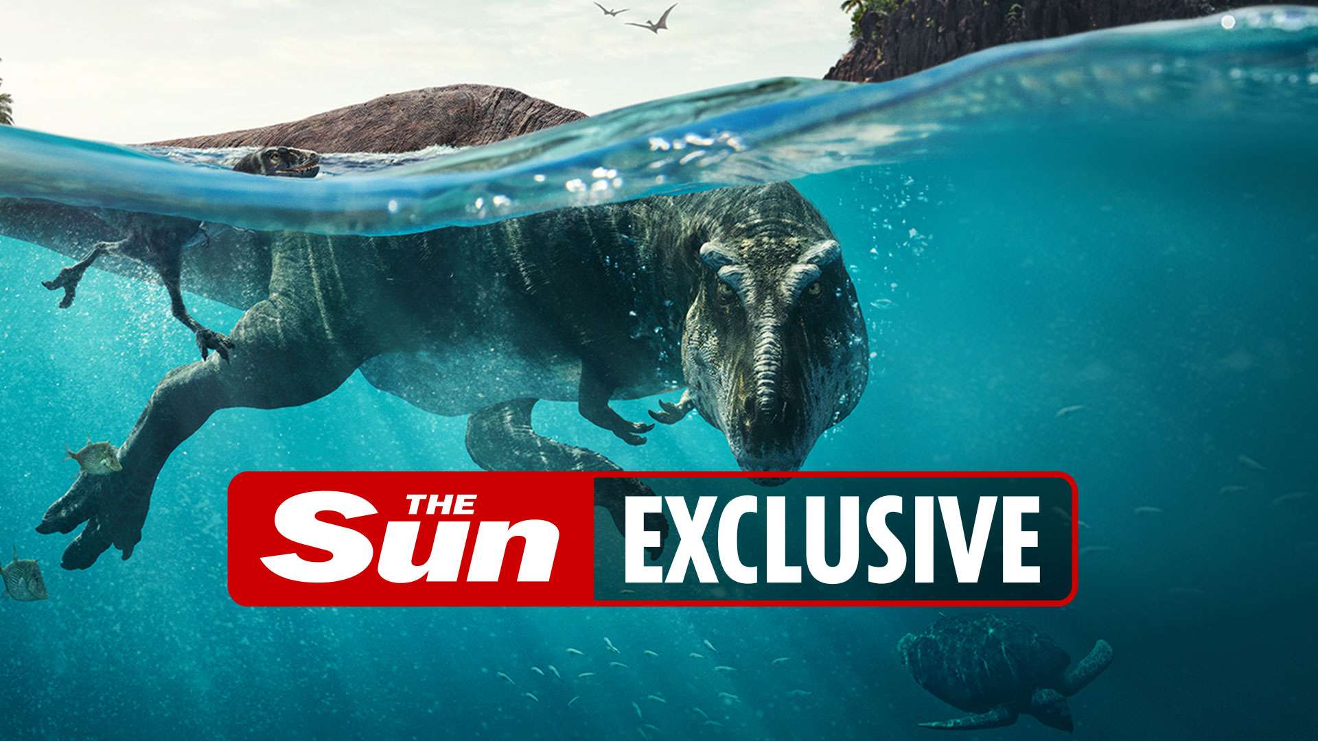T-Rex swims in the sea with its young in new David Attenborough series
