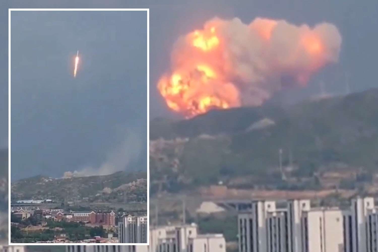 Watch giant explosion as Chinese rocket crashes into mountain after 'accidental' launch during tests