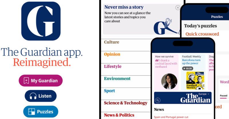 Guardian adds audio, personalisation and puzzles to new-look app
