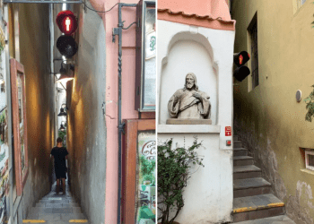 This street in Europe is just 50cm wide and has traffic lights so tourists don’t get stuck