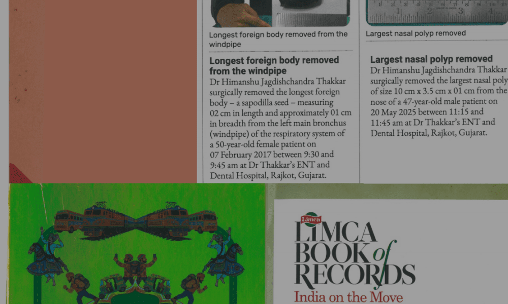 Dr. ENT surgeon of Rajkot. Himanshu Thakkar created a historic hat-trick by registering three records in the Limca Book of Records